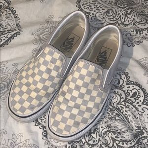 Light grey checkered slip on vans